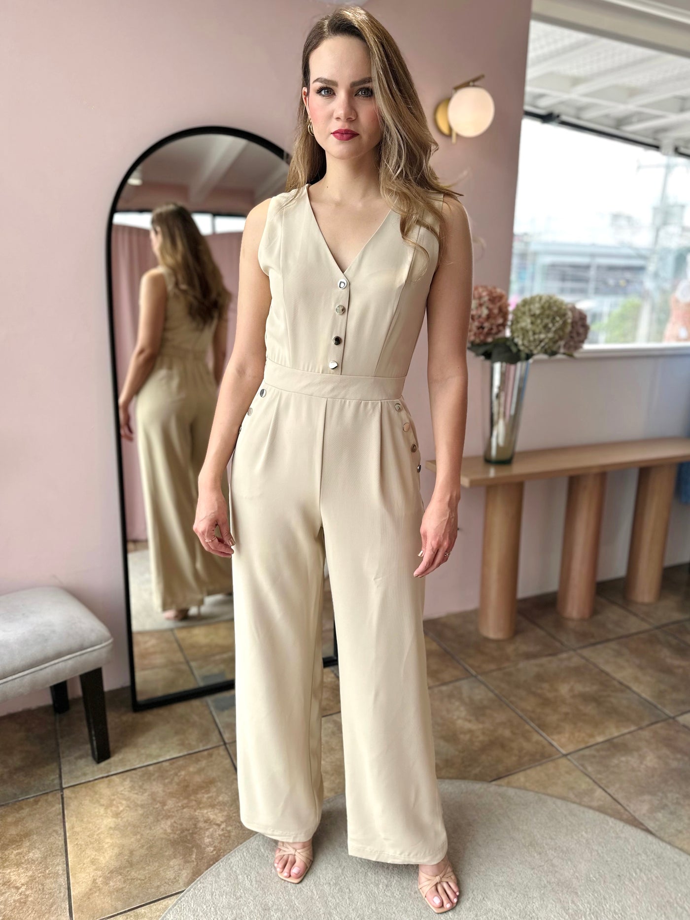 Jumpsuit kaki botón metálico