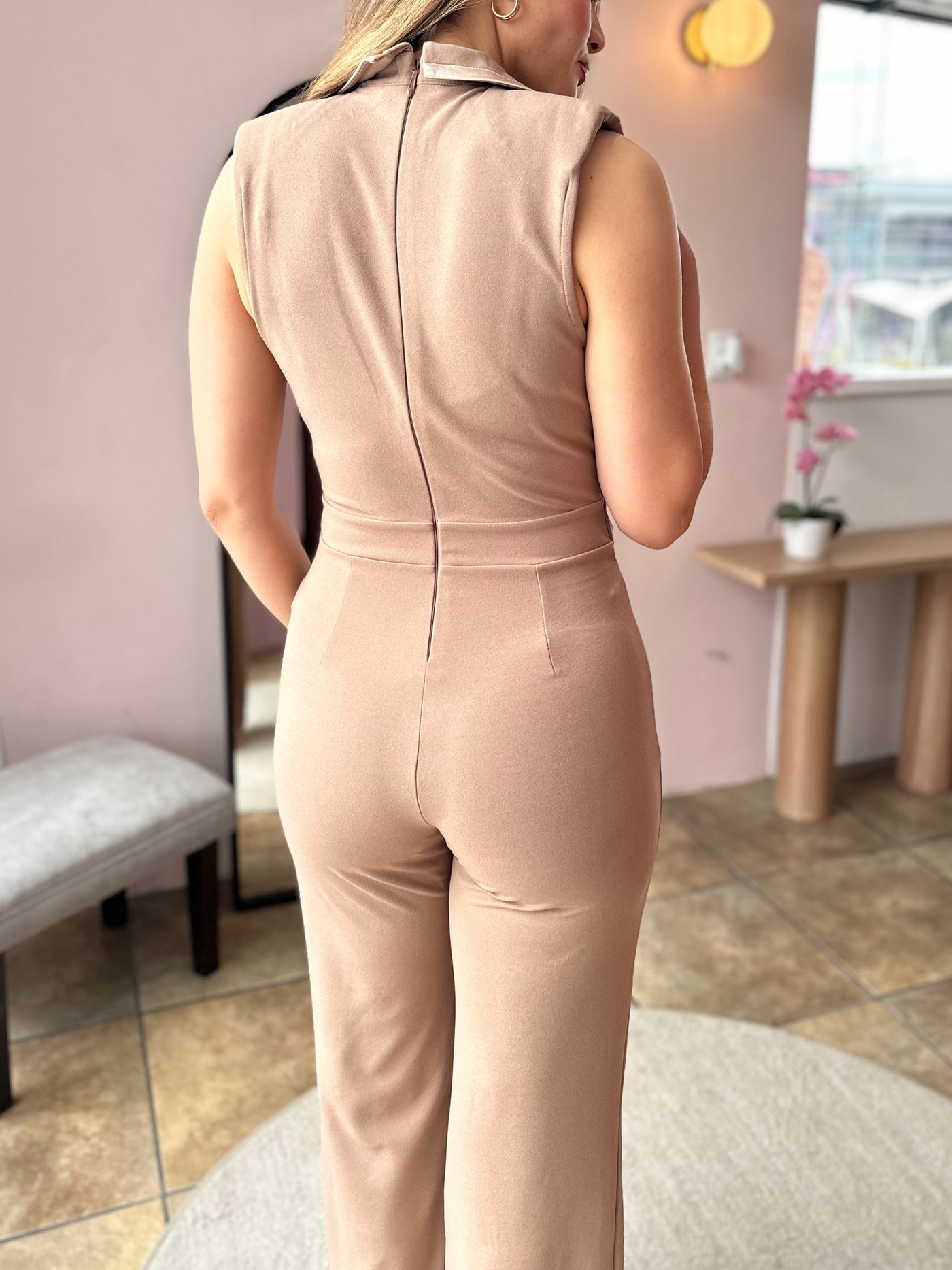 Jumpsuit mocca con beige