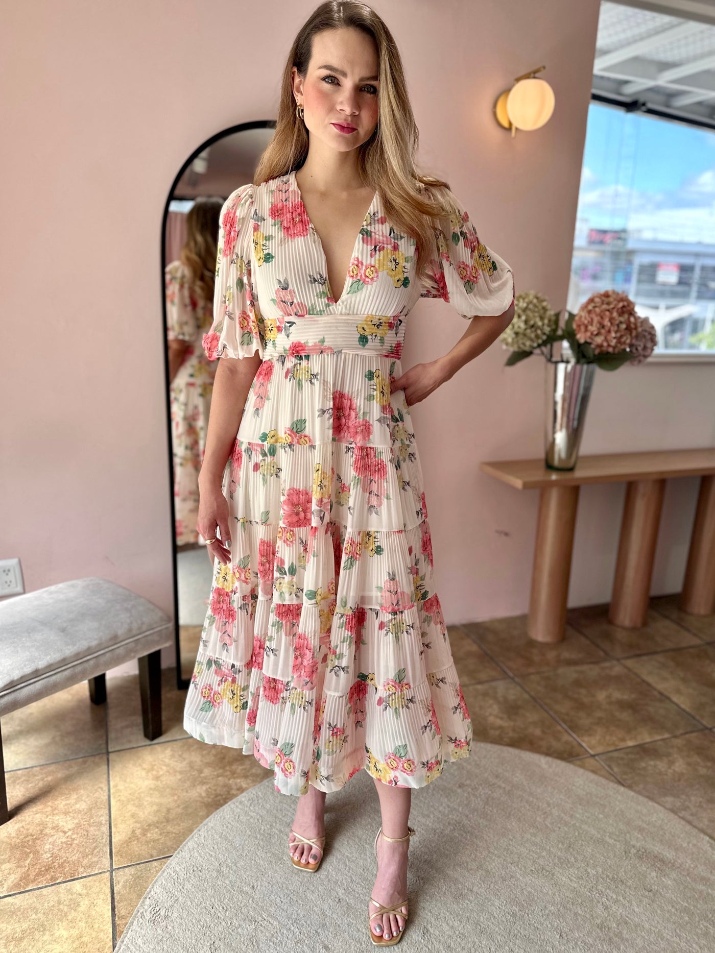 Chiffon plisado floral