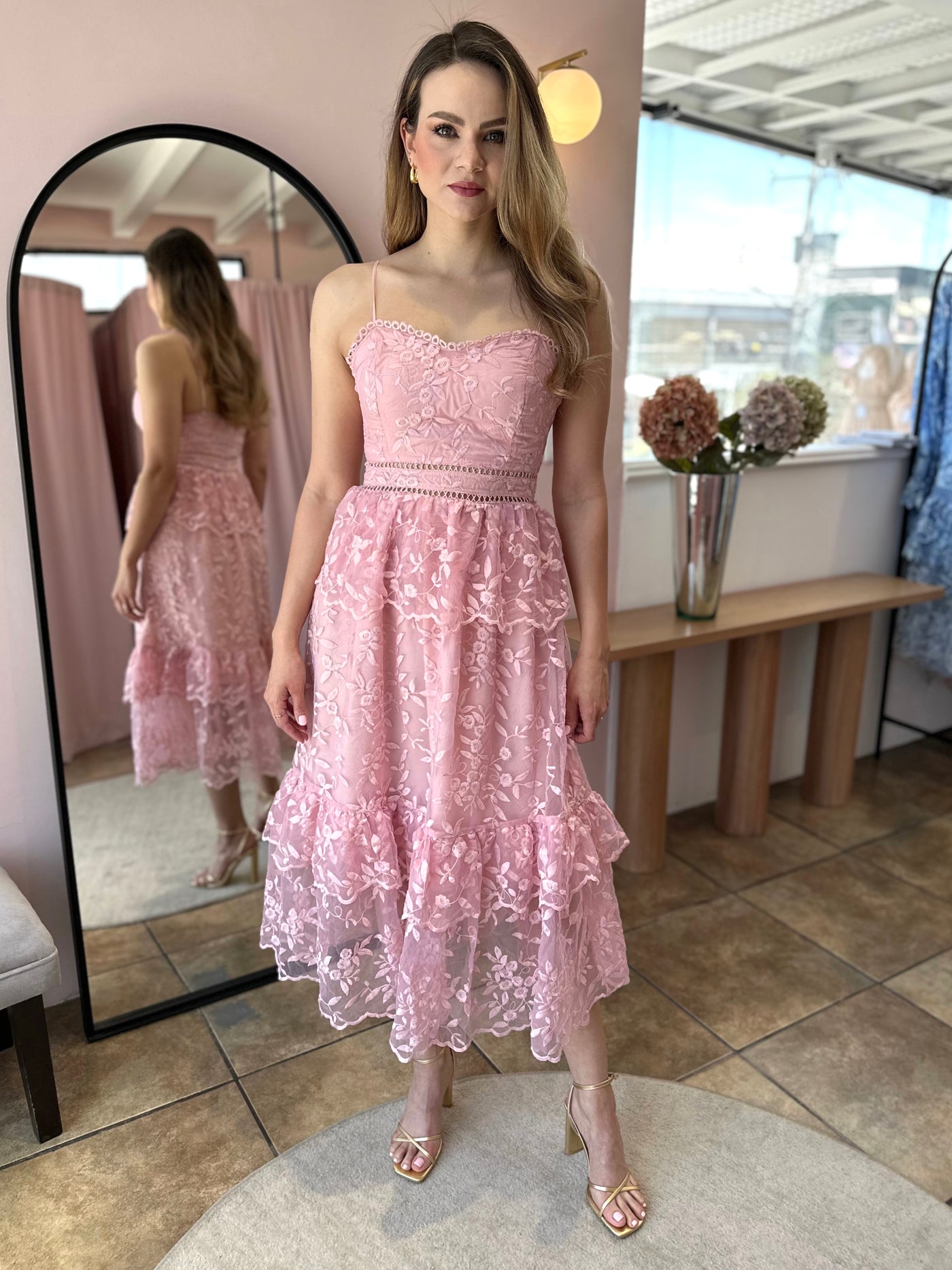 Organza peplum rosa