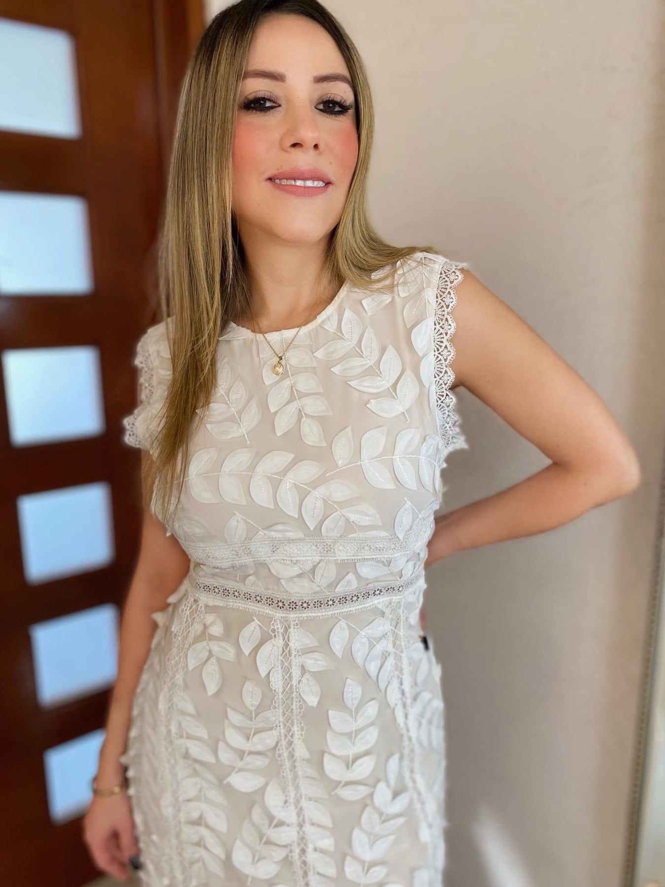 Vestido hojas Ivory crema